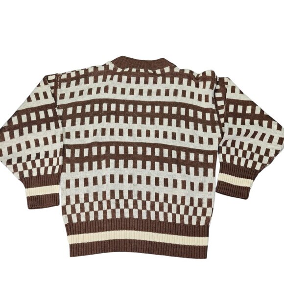 Vintage Hewlett Knitting Mills Size Medium Browm Block Pattern Cardigan Sweater - Picture 3 of 6
